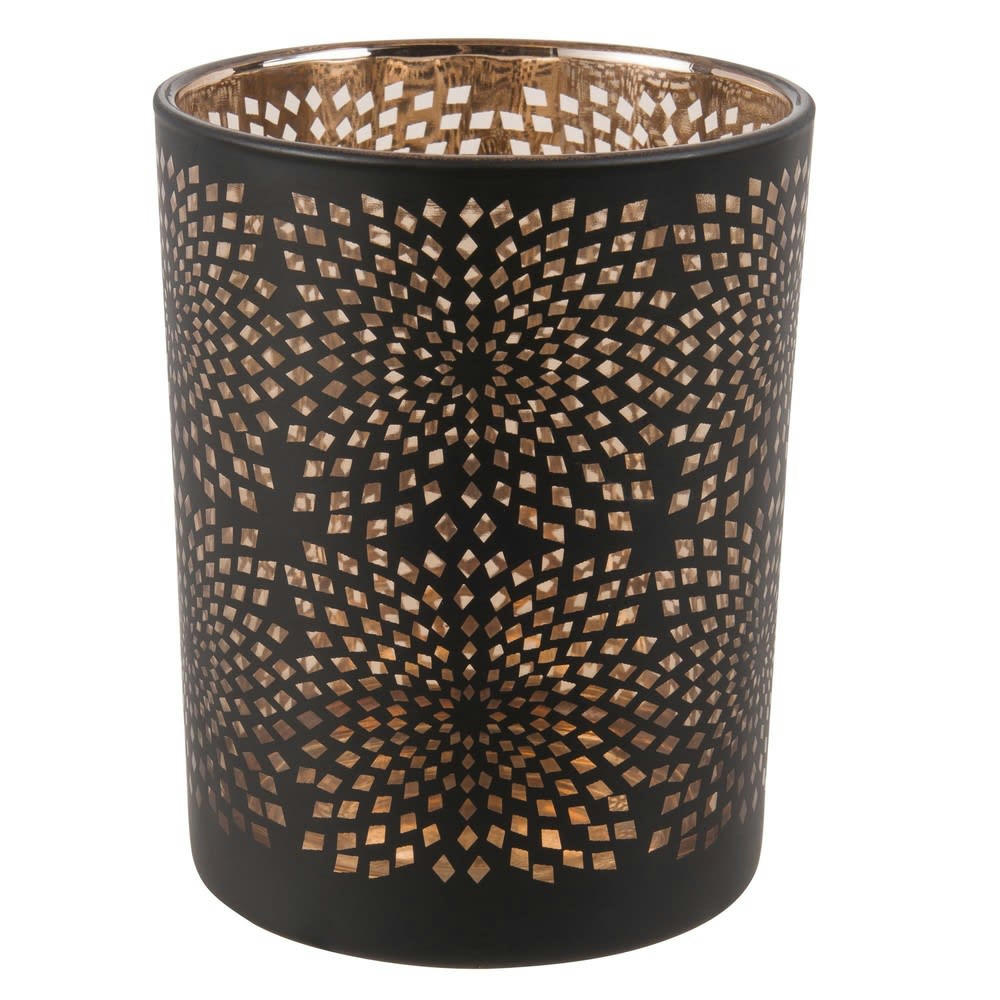 SOLAIRE - Lumignon en verre ajouré noir et cuivré