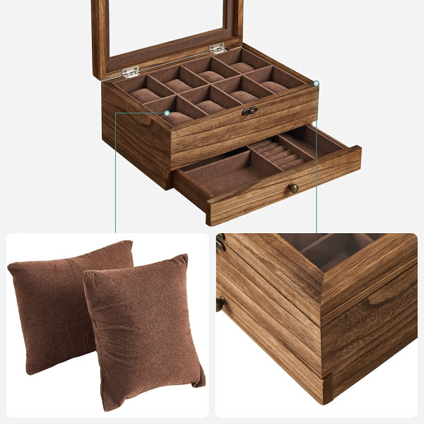 Pudełko na zegarki i biżuterię organizer brązowy 13x27x20 cm