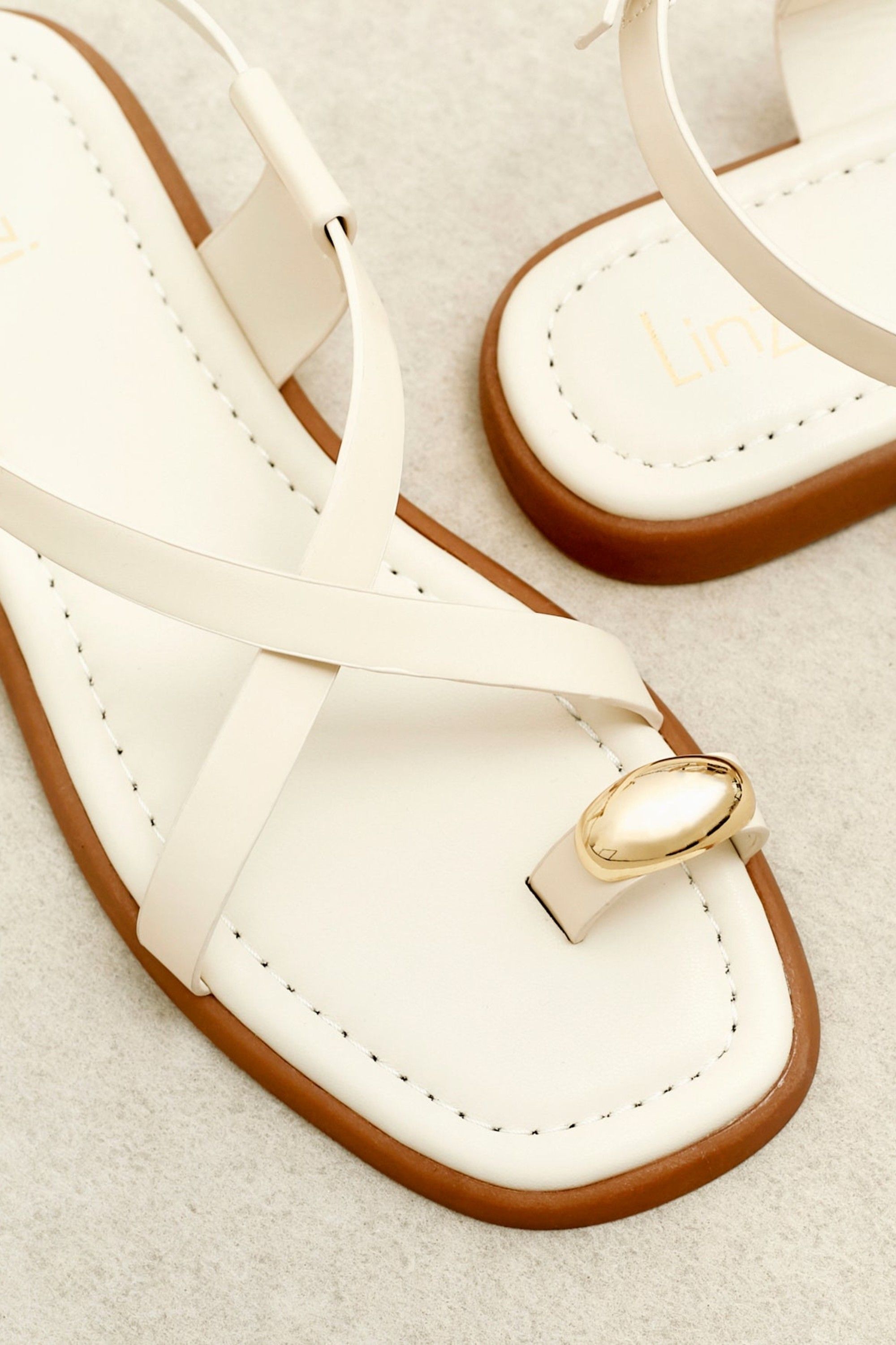 Linzi Salma Cream & Gold Flat Sandals