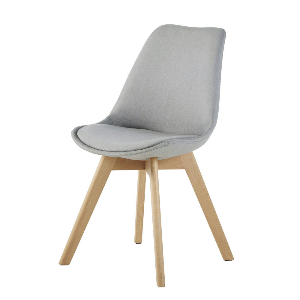Ice - Chaise en tissu gris clair et hêtre