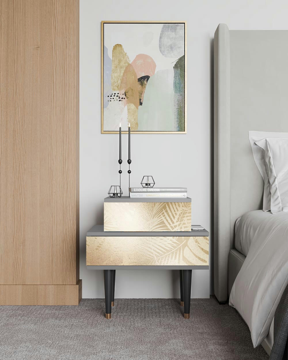 PLANT OF THE DESSERT - Table de chevet sable 2 tiroirs L 58 cm