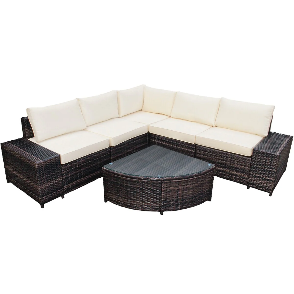 Gymax 6PCS Wicker Furniture Sectional Sofa Set w/ Cushions Off White - See details
