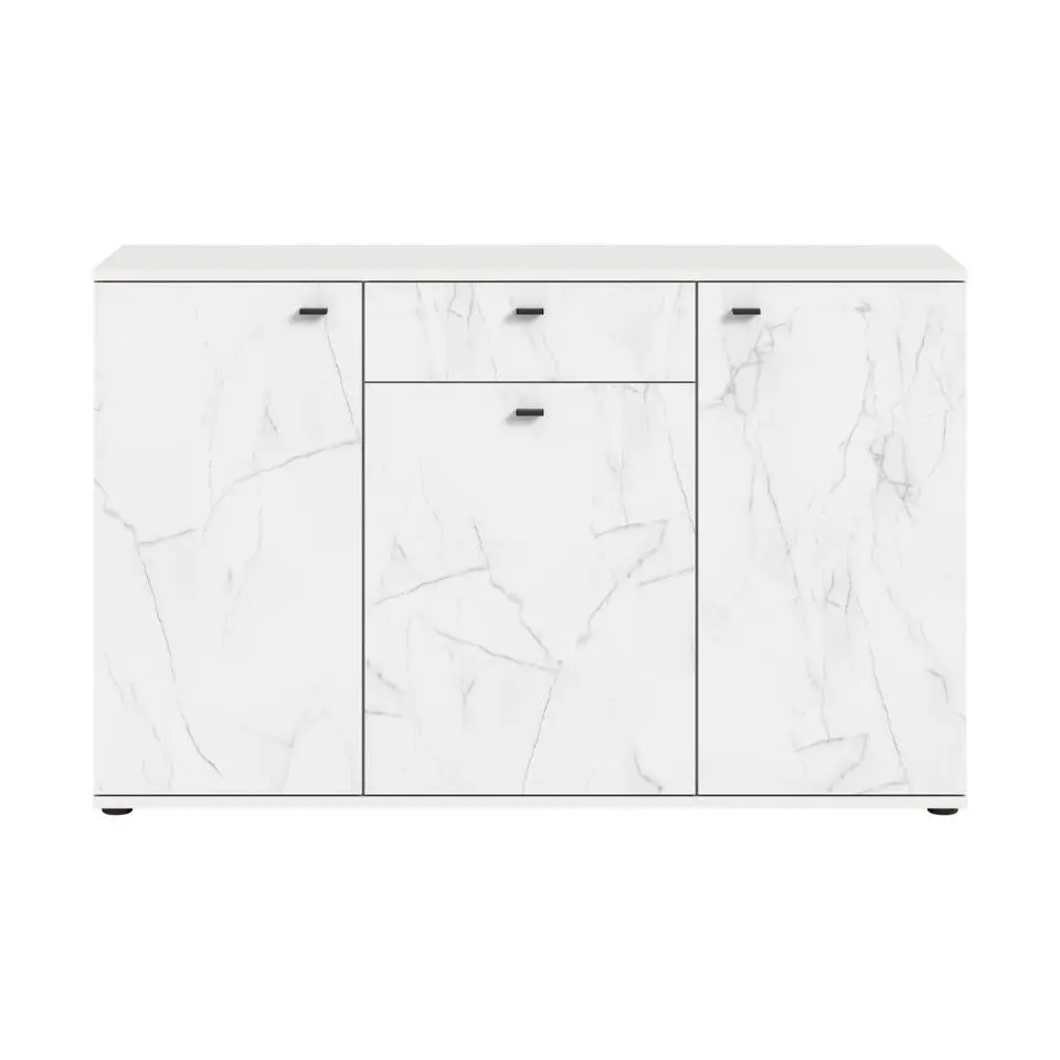 Hioshop Stone dressoir 3 deuren- 1 lade marmer decor wit