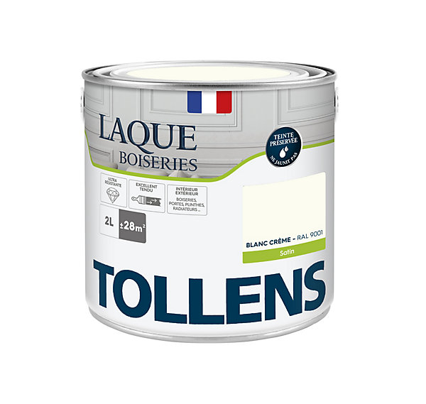 Laque boiseries et métal Tollens RAL 9001 blanc crème satin 2L