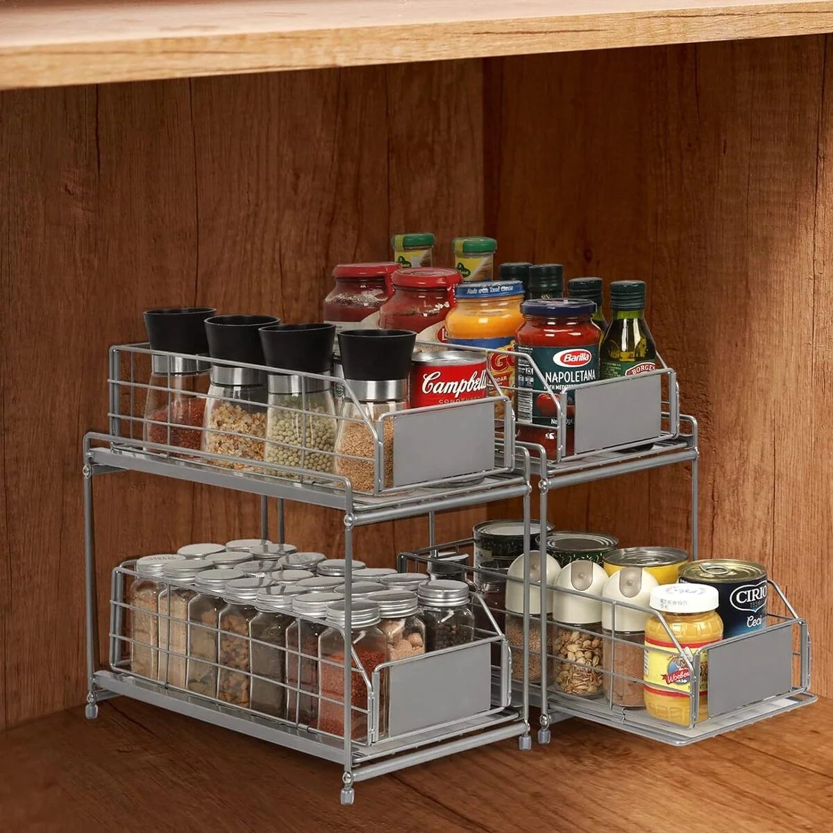 2 Pack Under Sink Rack Organizer with Sliding Drawers Basket Storage