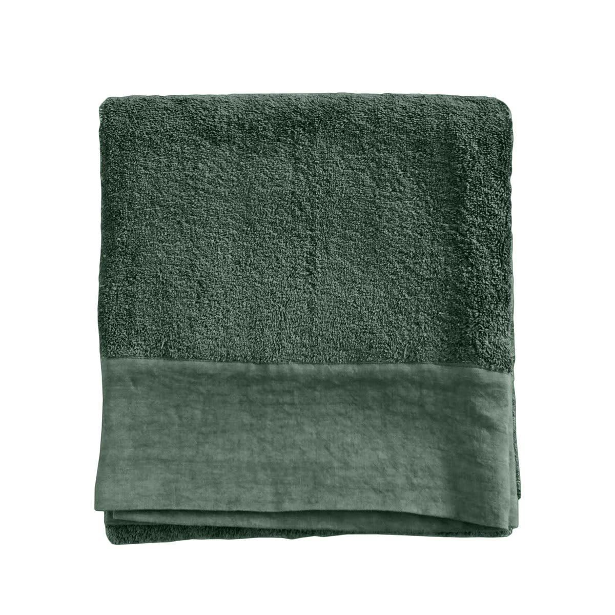 SERVIETTE DE TOILETTE - Serviette de toilette finition lin lavé vert anglais 50x100