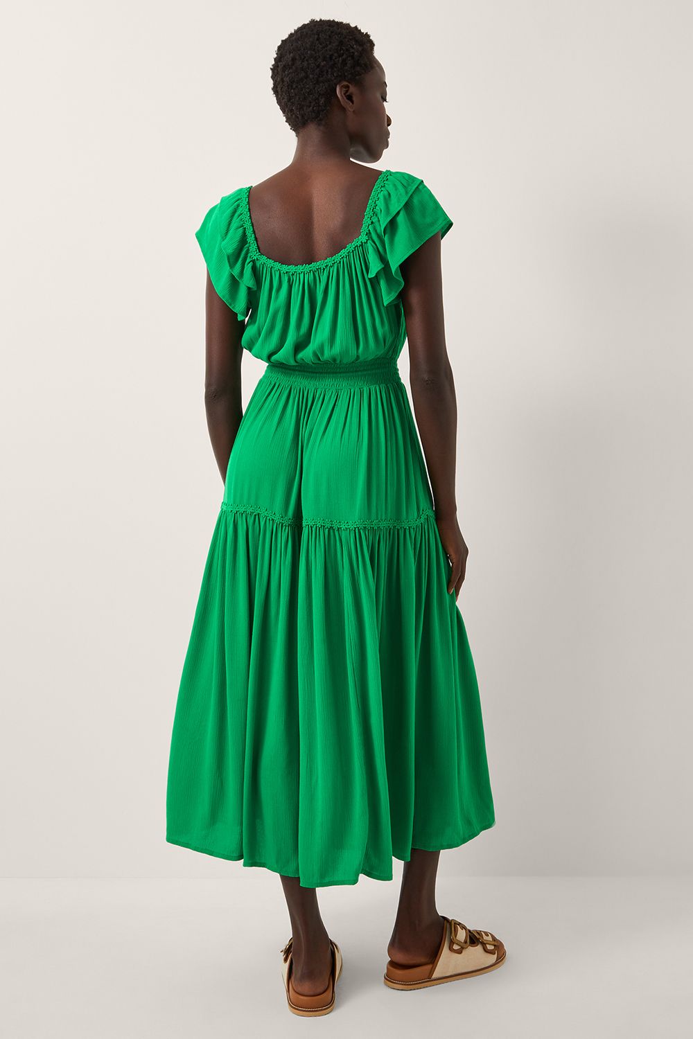 Monsoon Isabela Square Neck Midi Dress Green