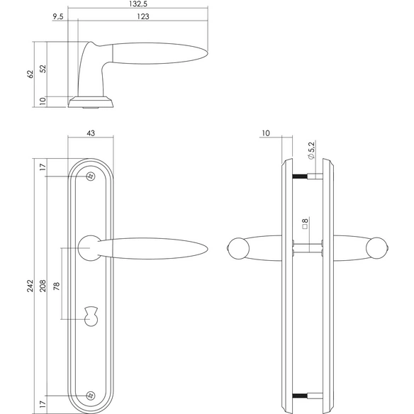 Türdrücker »Elen«, 242x43x10 mm WC788 mm