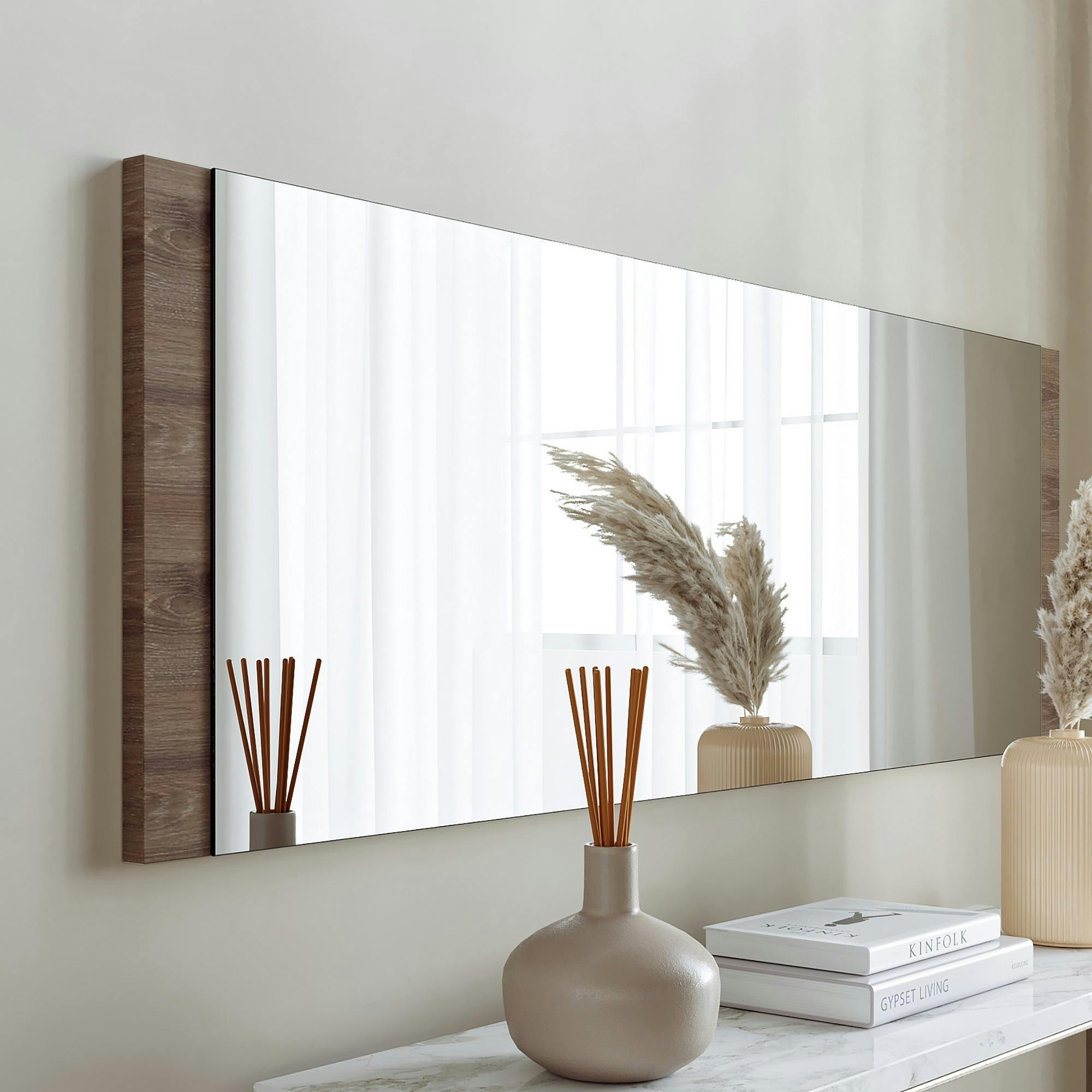 Miroir mural rectangulaire effet noyer - 120 cm CODY