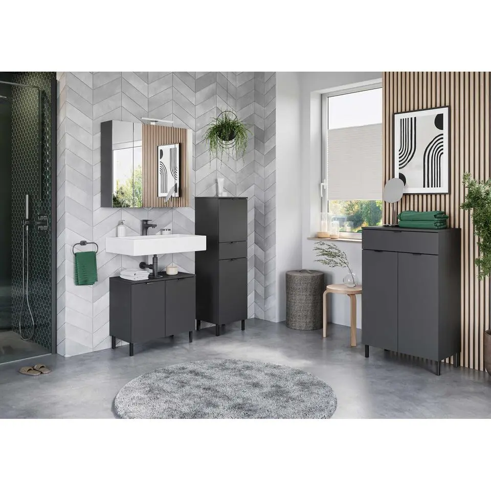 Opbergkastje Arcadia met 2 deuren; 1 lade - grafietgrijs