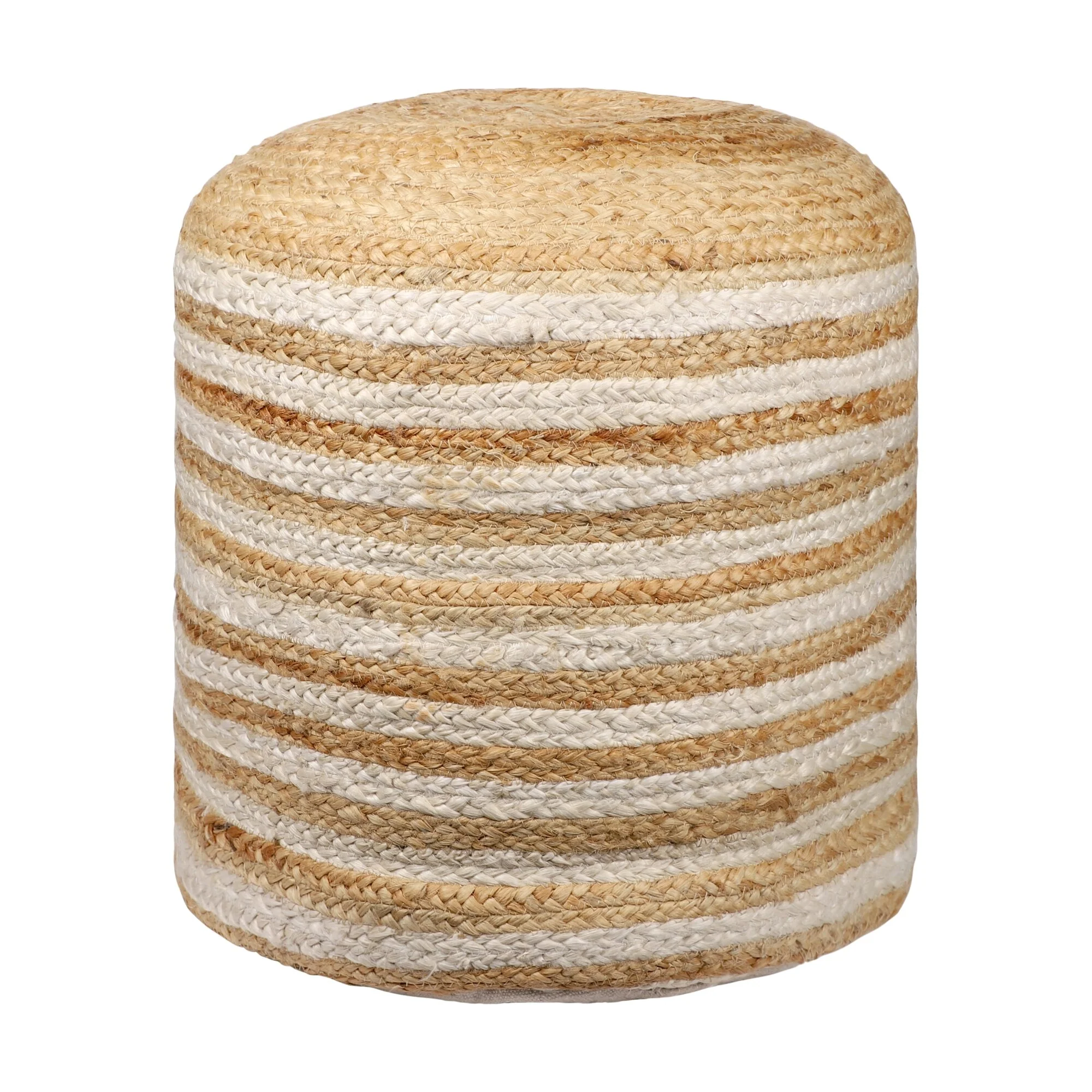 Sevita Natural/White Farmhouse Striped Hand-Made Pouf