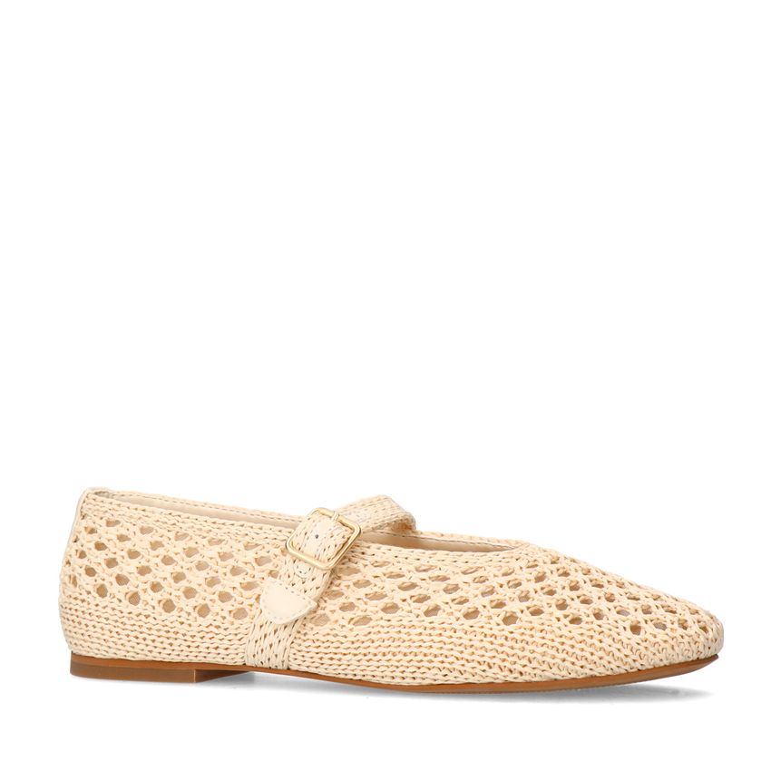 Manfield Witte raffia ballerina met gesp