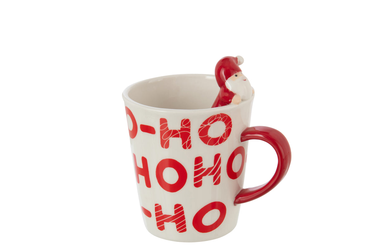 J-Line mok Kerstman Dolomiet - keramiek - rood/wit