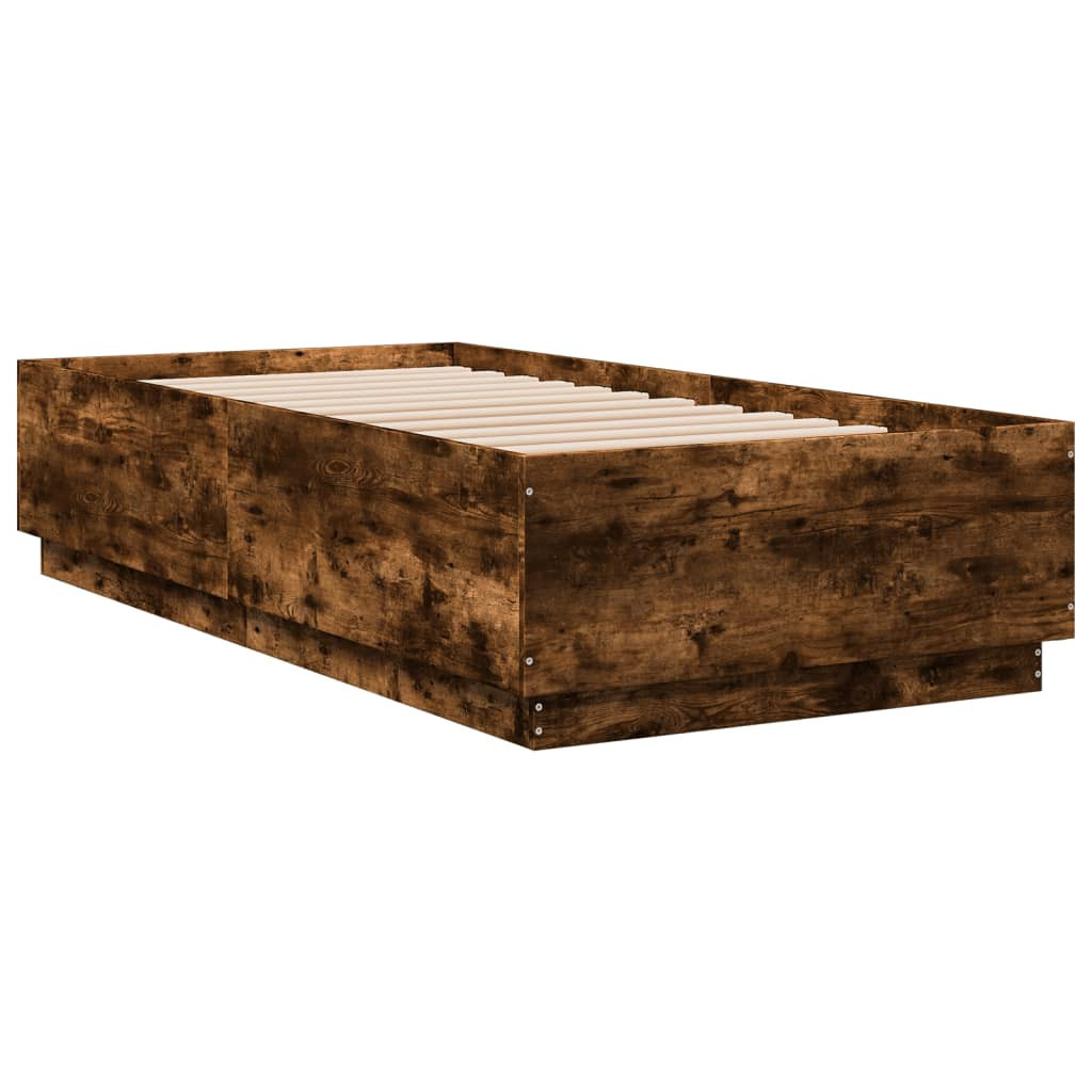 Łóżko Drewniane Rama Łóżka Sofa Brązowe Do Sypialni Pokoju LED 75x190 cm