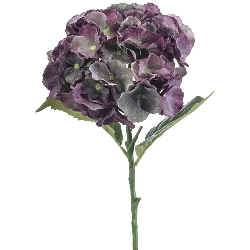 Emerald Kunstbloem hortensia tak - 50 cm - groen/paars - hydrangea