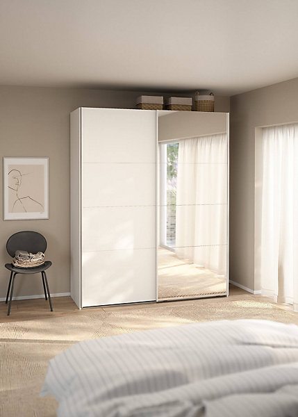 Garde-robe 2 portes Malakas, Meubles de chambre, Penderie de plain-pied, Placard à vêtements, 179x65 h220 cm, Blanc et Transparent