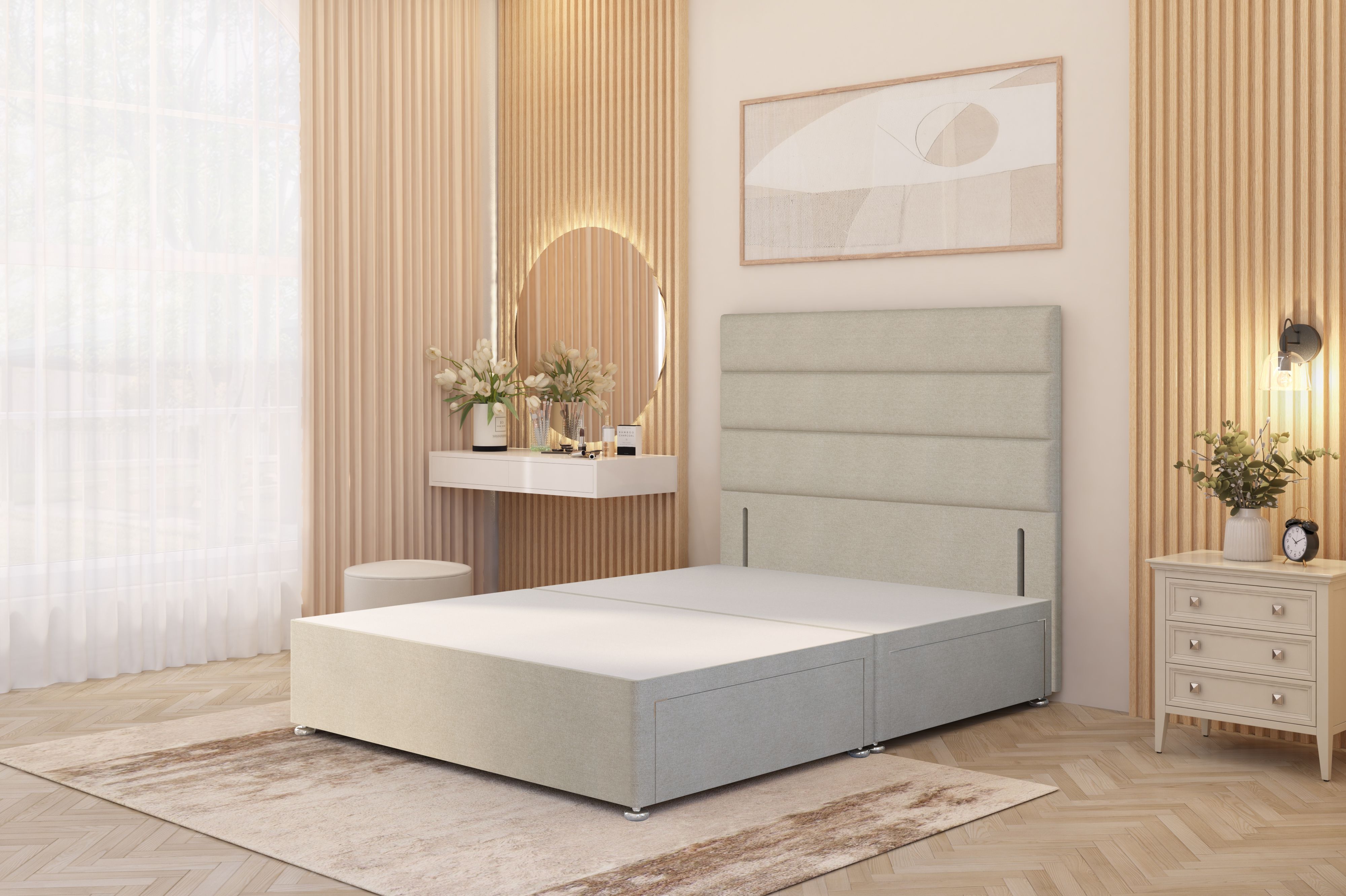 Somnior Chambery Divan Bed Frame 2 Drawers with Floor Standing Headboard Tweed