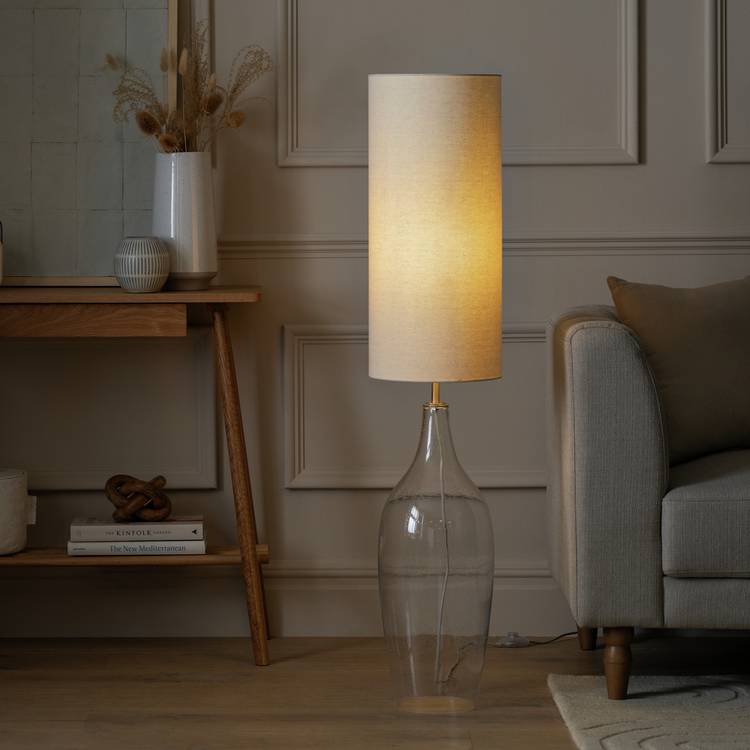 Habitat Abas Brushed Chrome&Bubble Glass Floor Lamp - Nickel