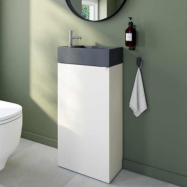 Meuble lave-mains à poser blanc mat l.44 cm Imandra   plan vasque béton gris, GoodHome