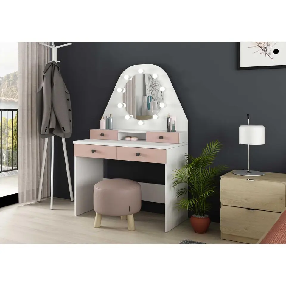 Kaptafel Star met verlichting - roze/wit