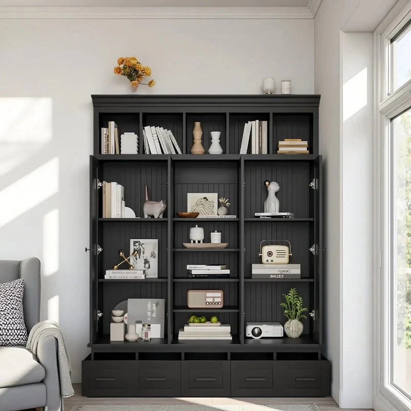 Hall Tree with Bench and 5 Storage Cubbies, Entryway Organizer Cabinet with 4 Doors, 5 Drawers & Adjustable Shelves