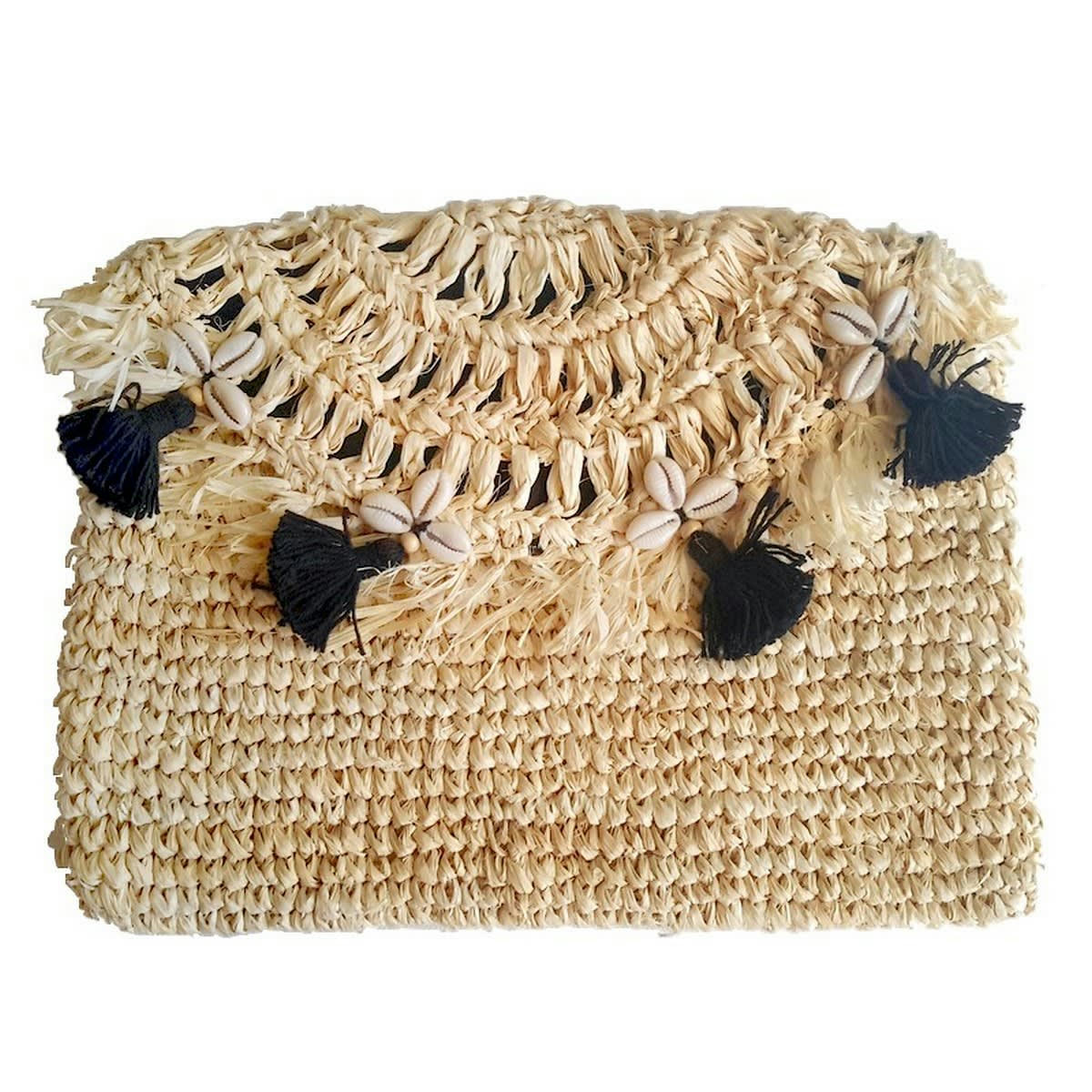BONA - Pochette chic avec pompons, beige/noir