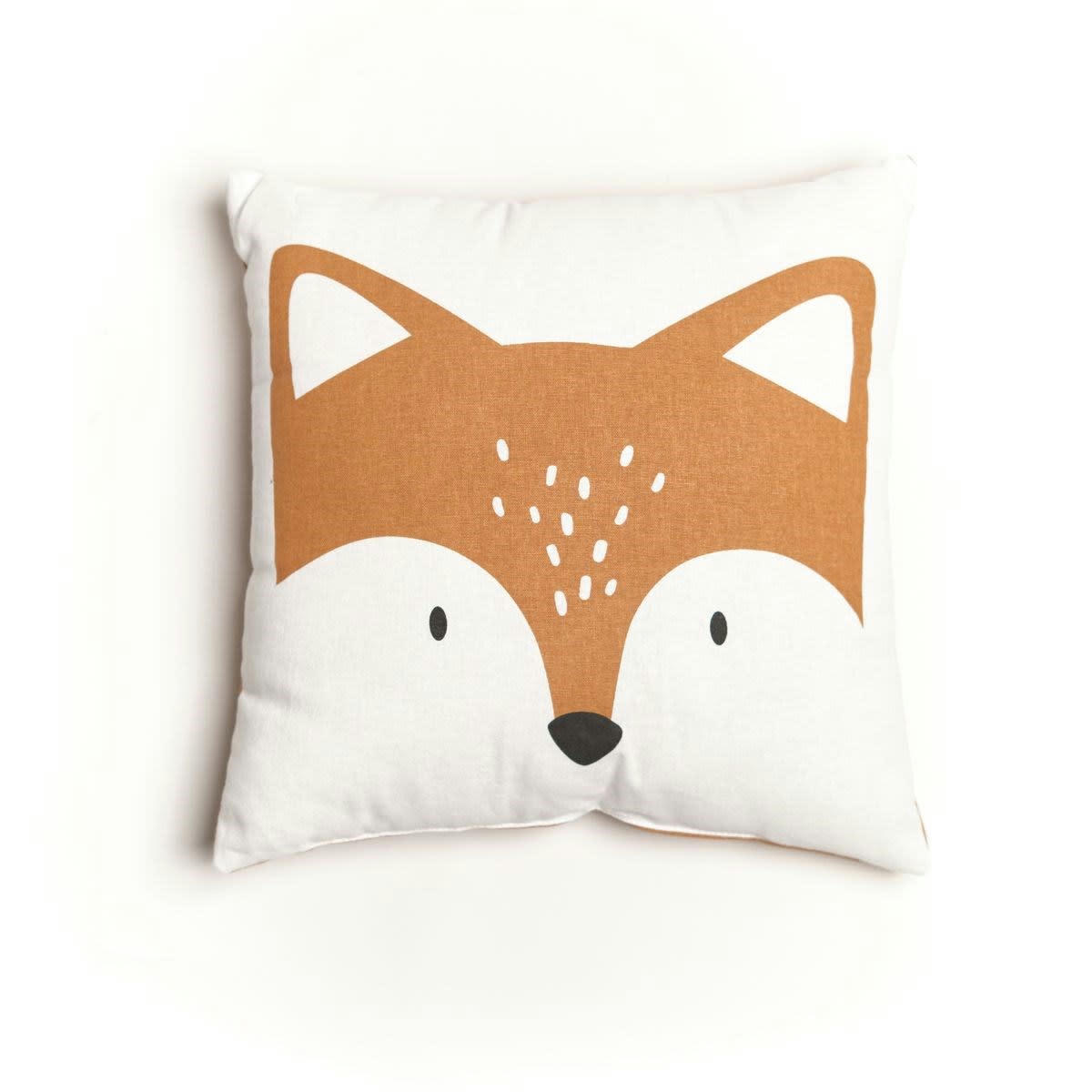 FUNNY RENARD - Coussin imprimé en coton orange 40x40