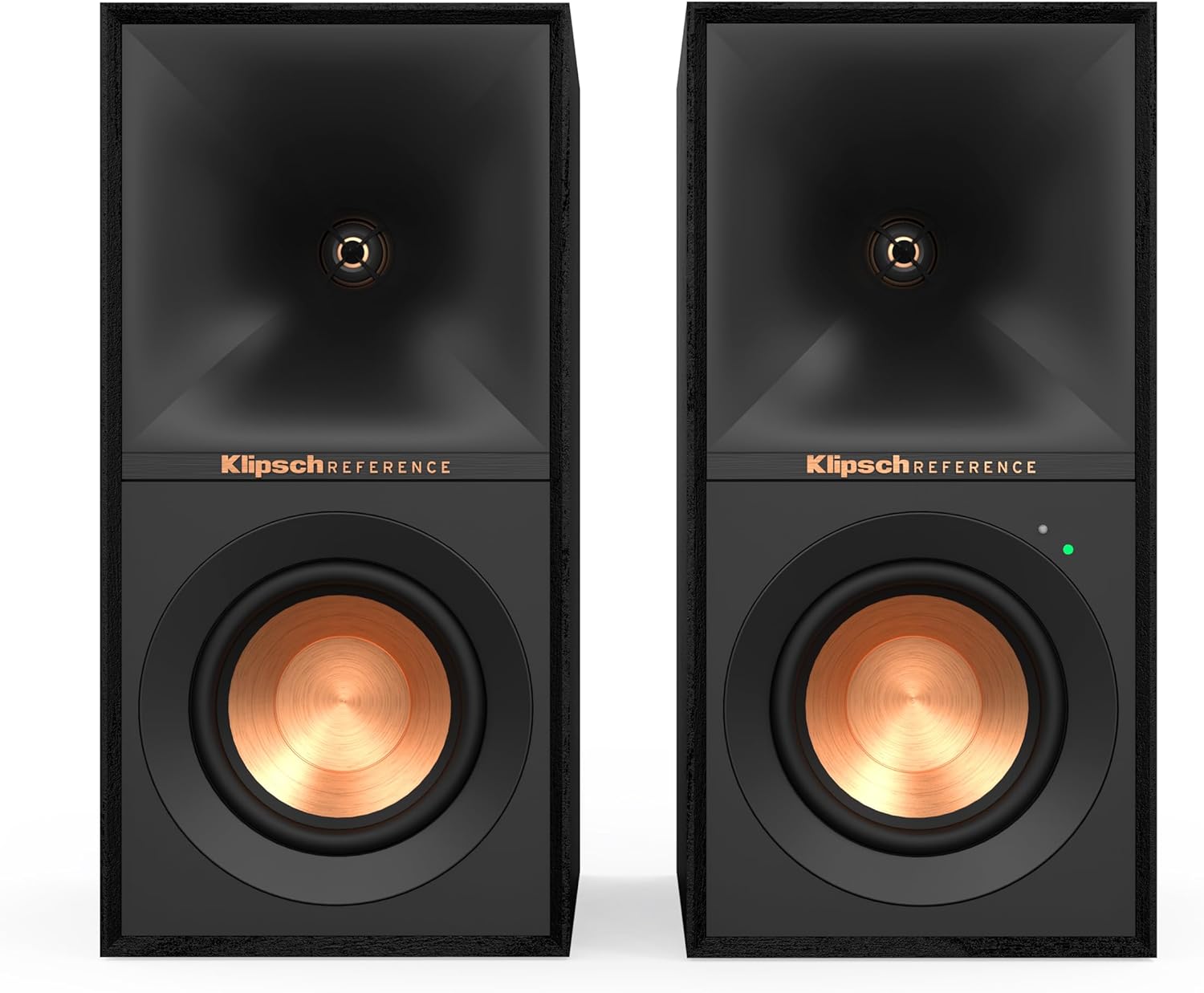 Klipsch Reference R-40PM Powered Bookshelf Speakers - 90-Degree x 90-Degree Tractrix Horn - Linear Travel Suspension - Sleek, Modern Appearance