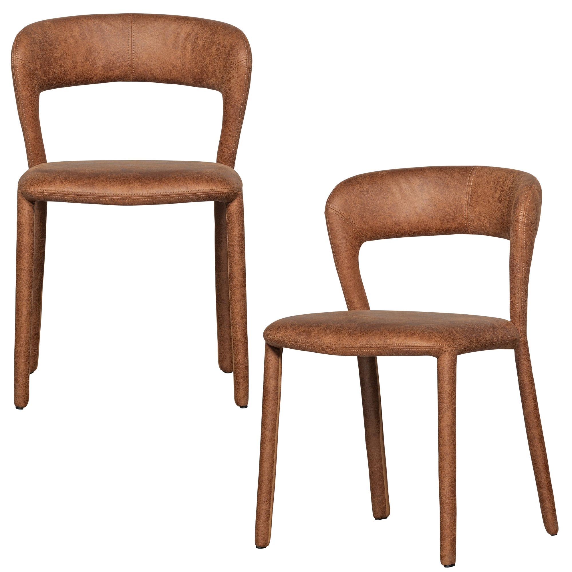 WOOOD eetkamerstoelen Noble - Leerlook - Cognac - Set van 2