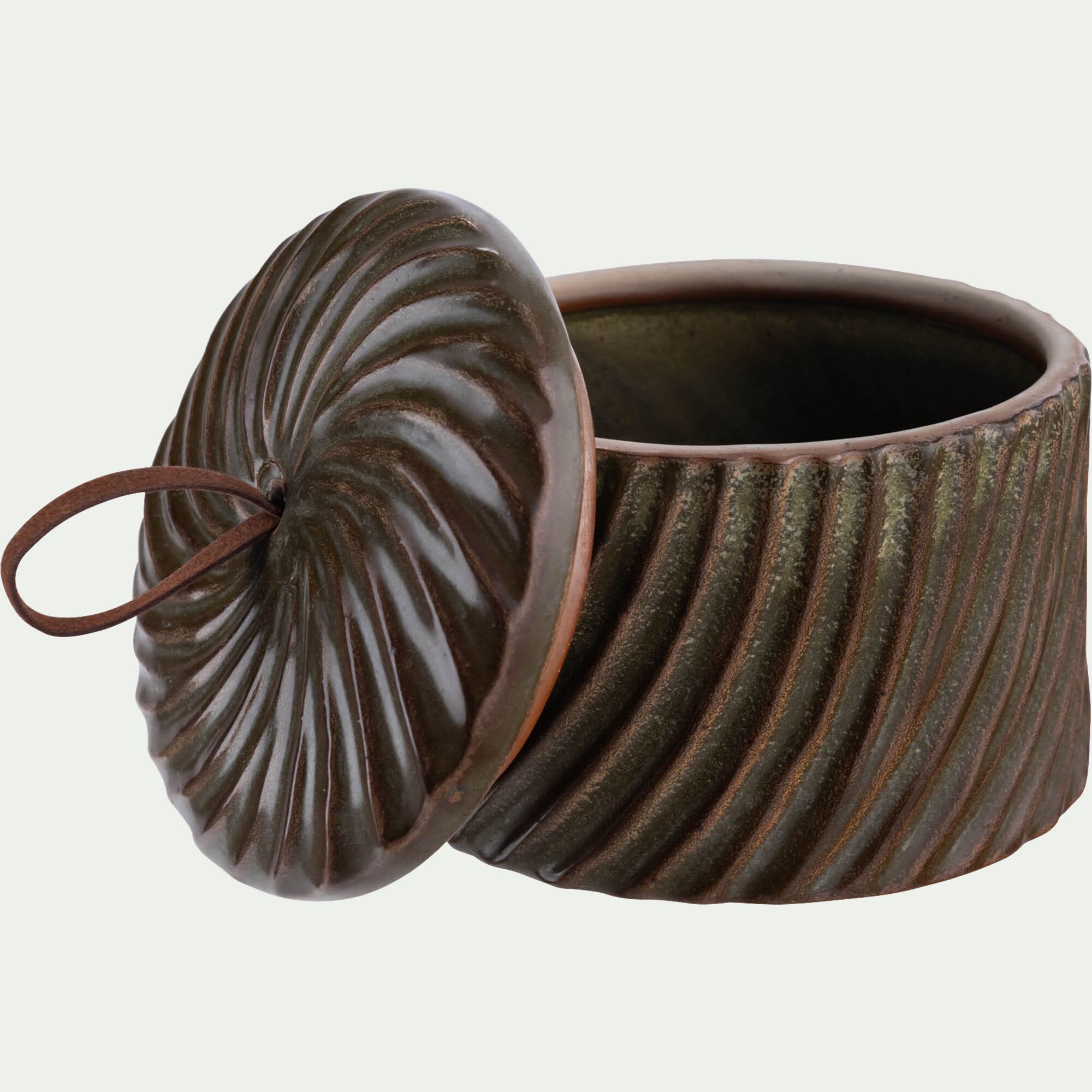 NOYON - Boite déco en céramique D9,1xH7,5cm - marron