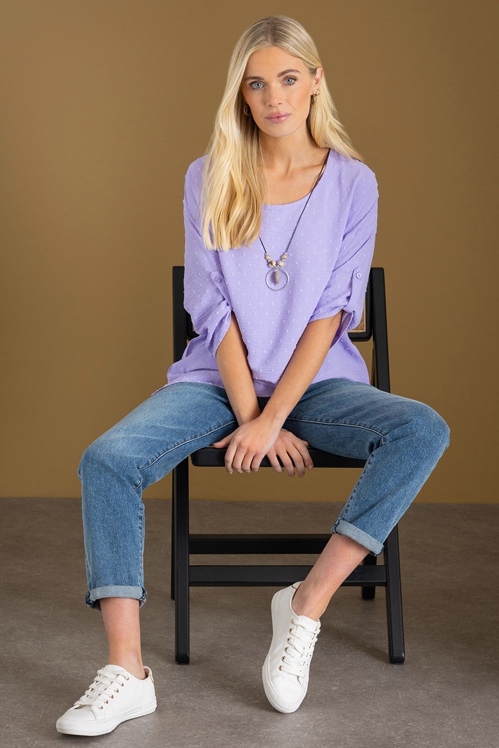 Klass. Dot Textured Top With Necklace
