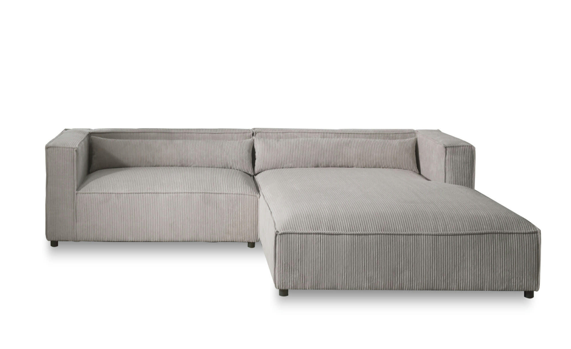 ELA - Canapé d'angle droit 4 places en velours côtelé gris clair