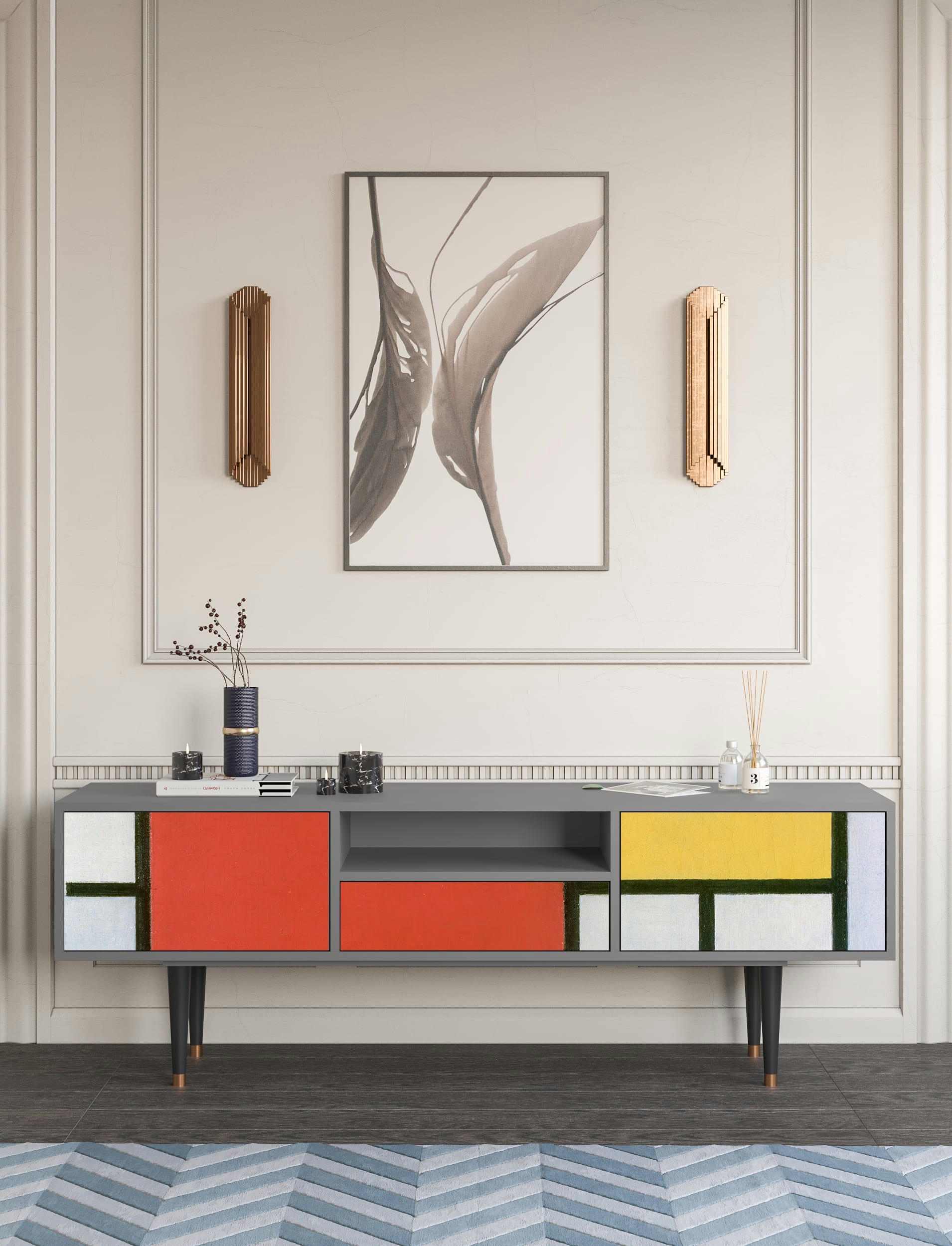 - Meuble TV  multicolore 1 tiroir et 2 portes L 170 cm