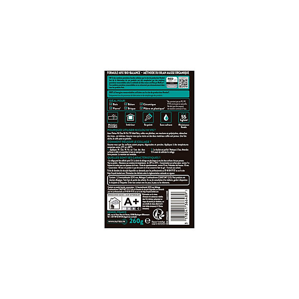 Colle de fixation pour bois intérieur Pattex ni clou ni vis tube 260g