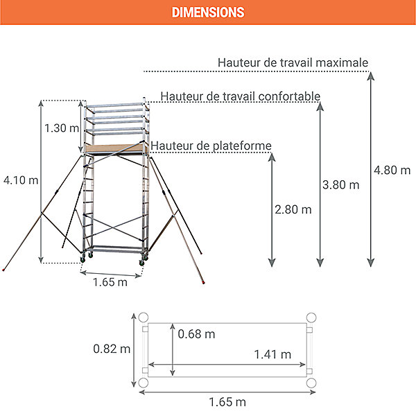 Echafaudage domestique roulant - Hauteur de travail maximale de 4.80m - AL410