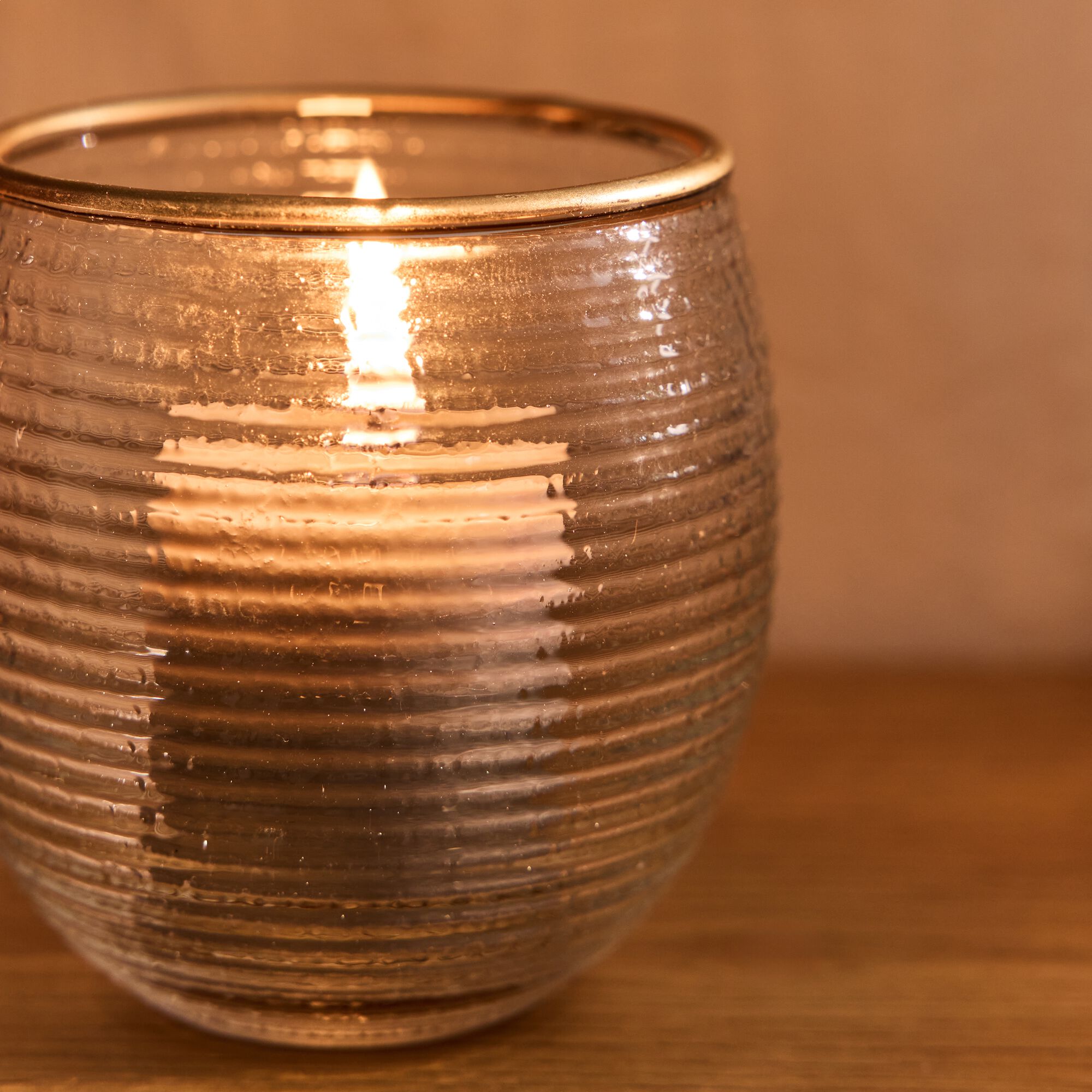 SOLIAS - Photophore strié en verre D9cm - transparent