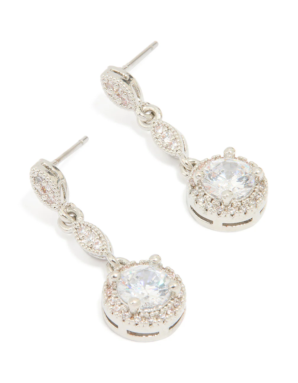 Silver Cubic Zirconia Mini Round Drop Earrings