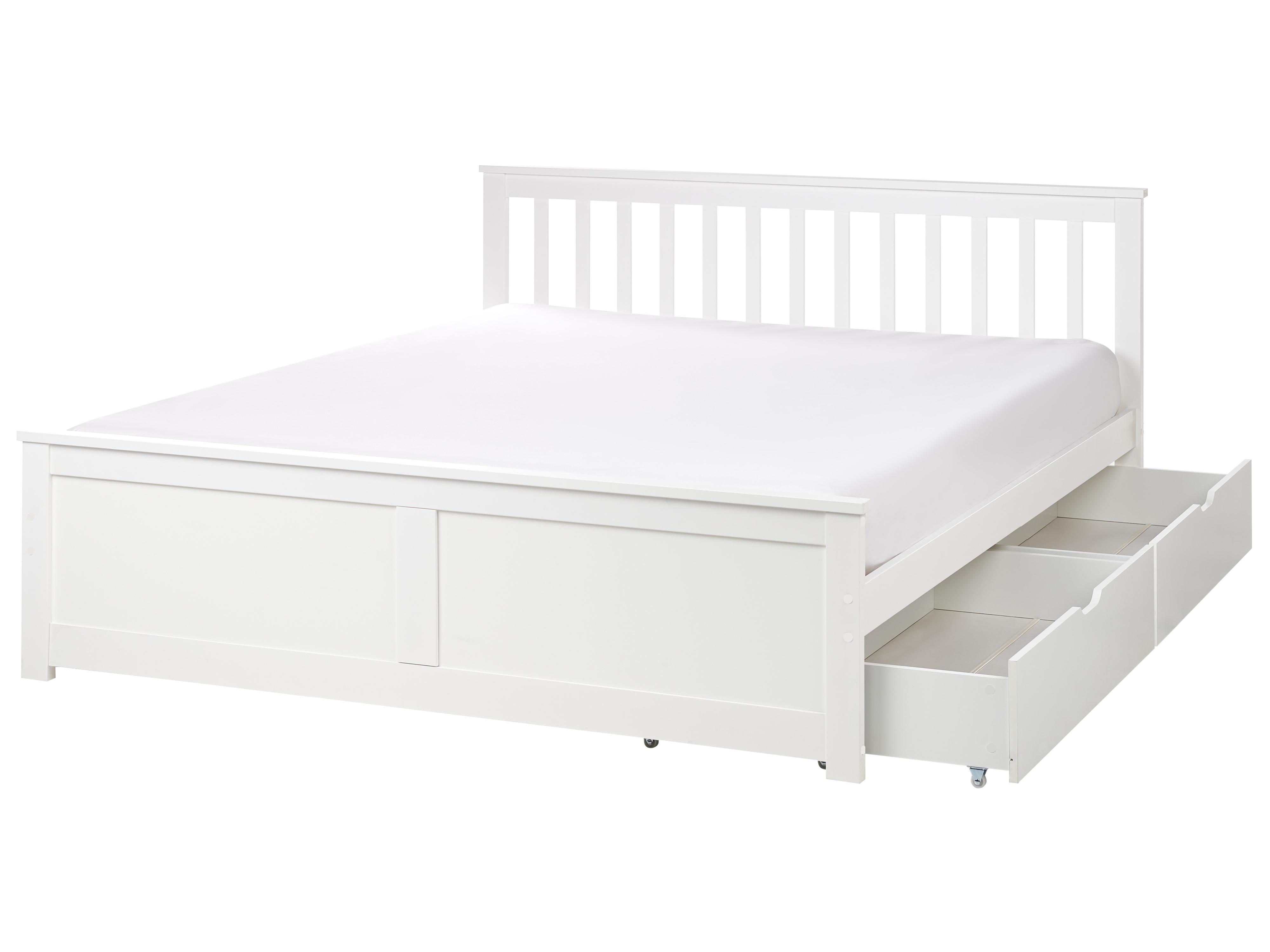 Bed with 2 Drawers Pine Wood OLENDON 160 x 200 cm (EU King Size) White