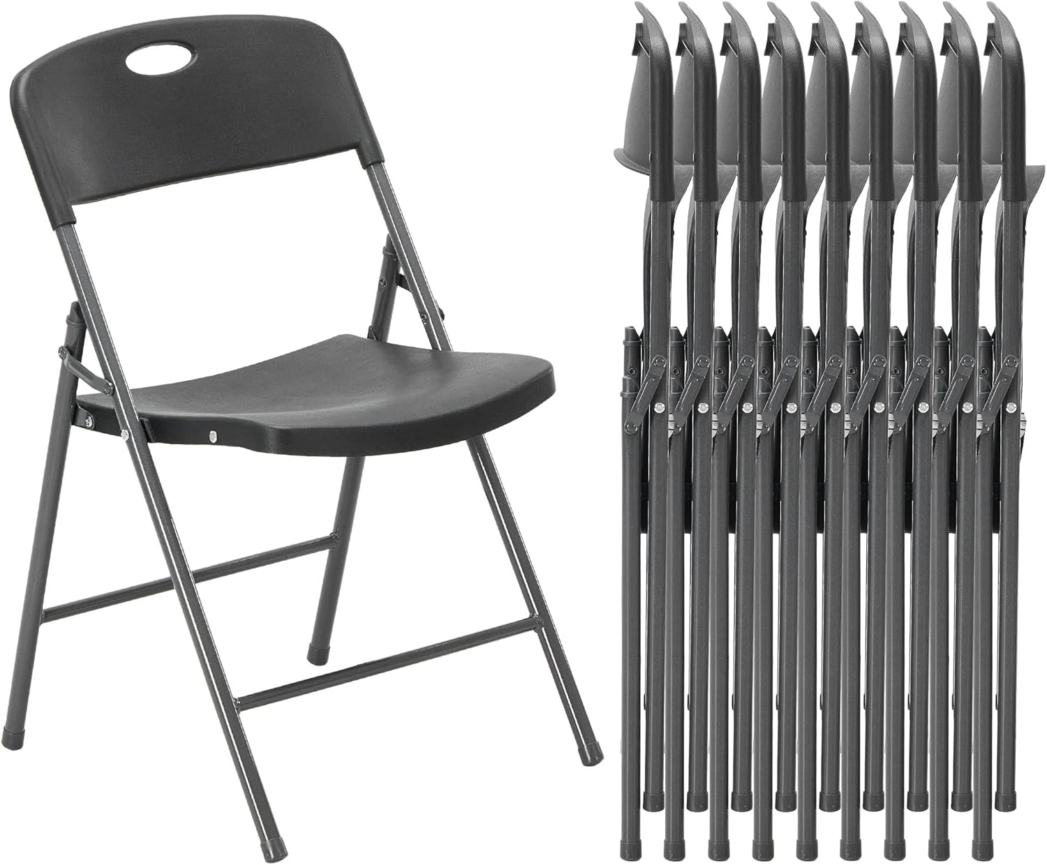 DUMOS 10 Pack Folding Chairs Heavy Duty - Plastic Stackable Portable Dining Chairs Set, Wedding, Party, Patio, Garden, for Indoor Outdoor, for Home and Office, Conference, Black