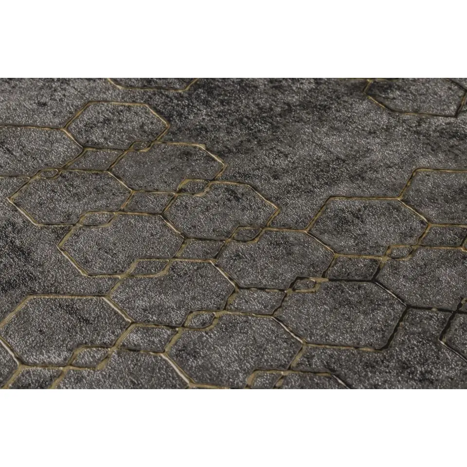 Livingwalls behang hexagon zwart, grijs en goud - 53 cm x 10.05 m