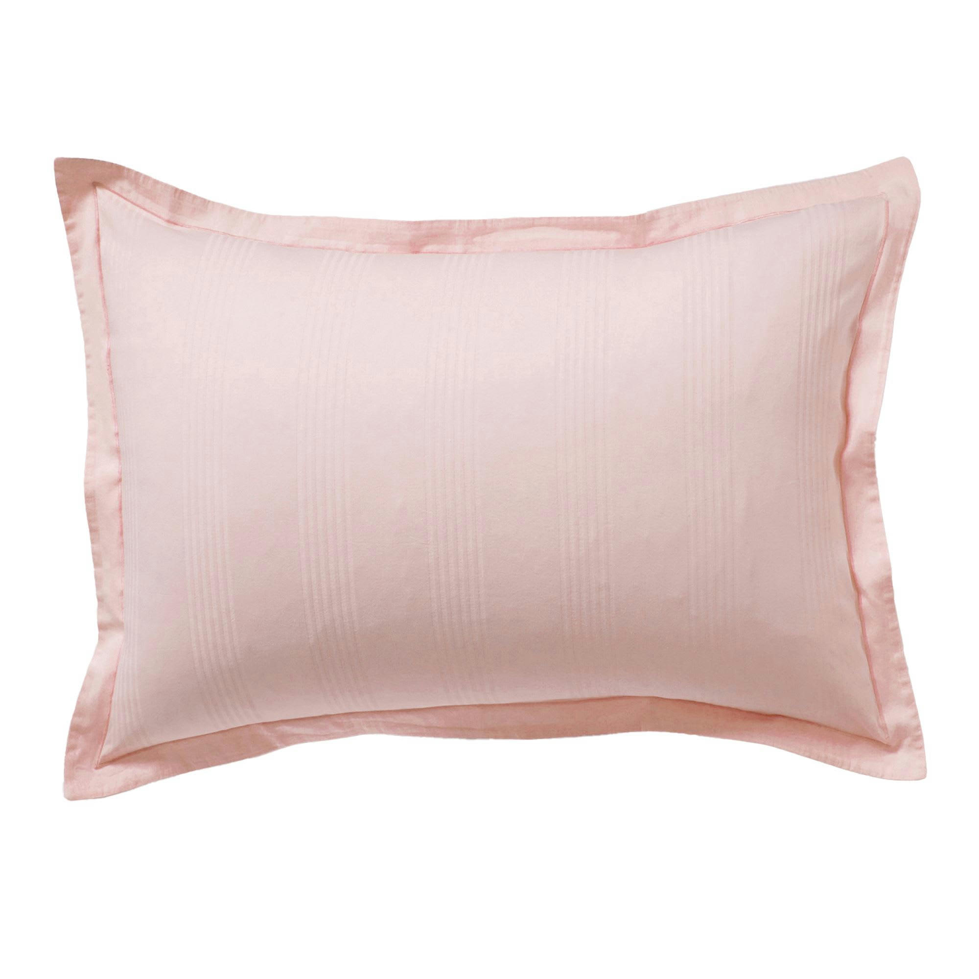 SATIN RAYE/UNI - Taie volant 63x63 rose nude en coton