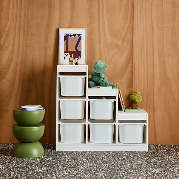 Meuble de rangement enfant escalier 6 bacs de rangement décor bois blanc - Sora