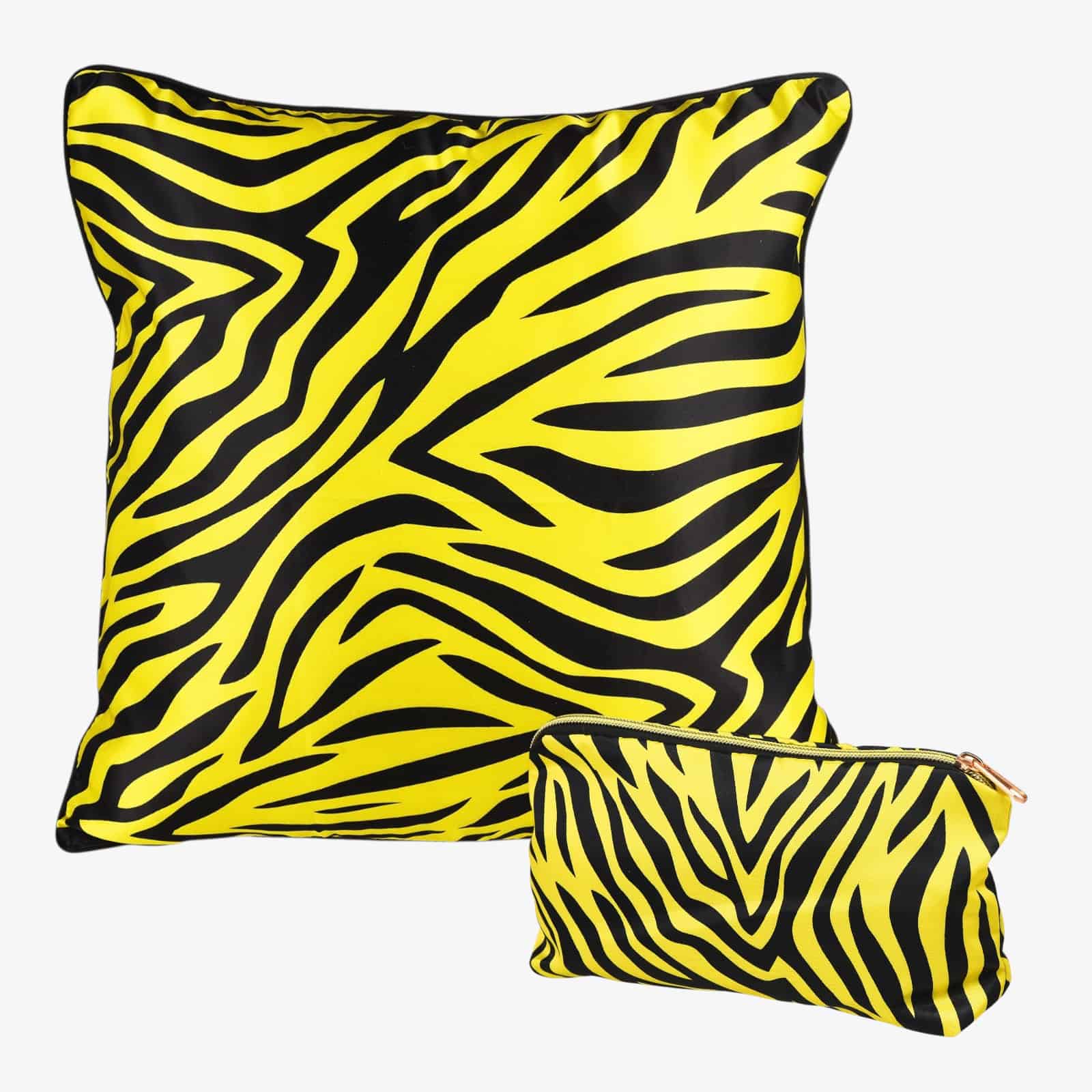 Set Tiger mit Wende-Kissenhülle & Kosmetiktasche Gelb, 2 -tlg.