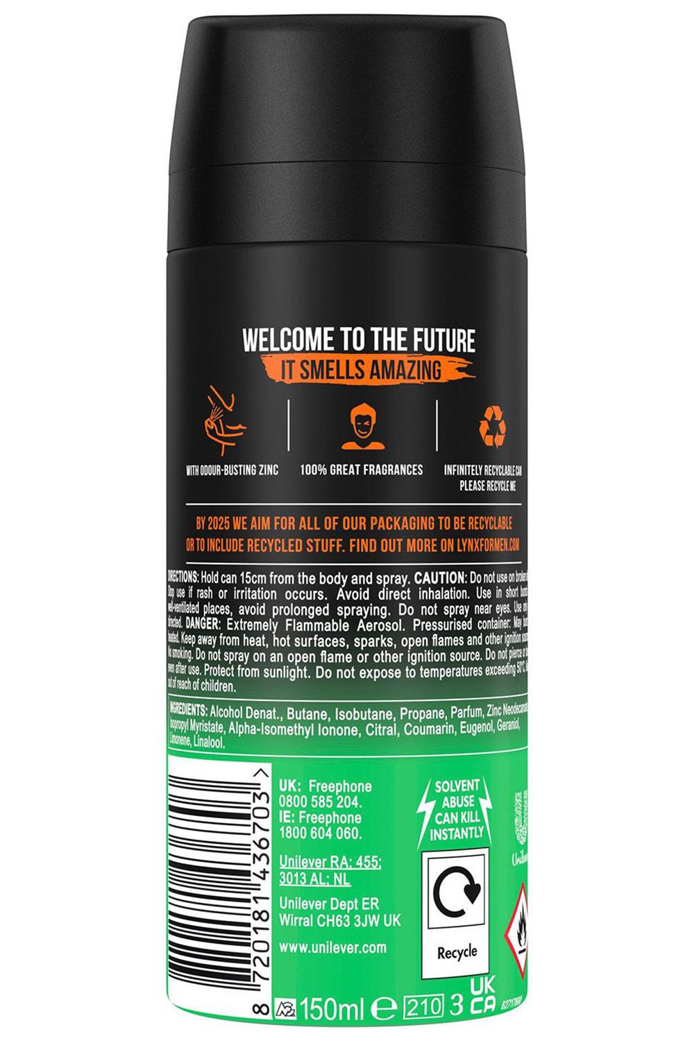 Lynx Body Spray Jungle Fresh 48H High Definition Fragrance Deodorant, 150ml