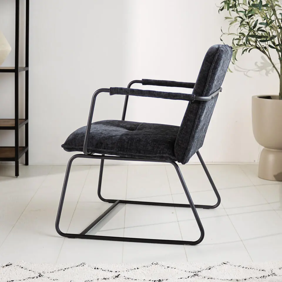 Fauteuil Hailey zwart chenille - Stof - Zwart