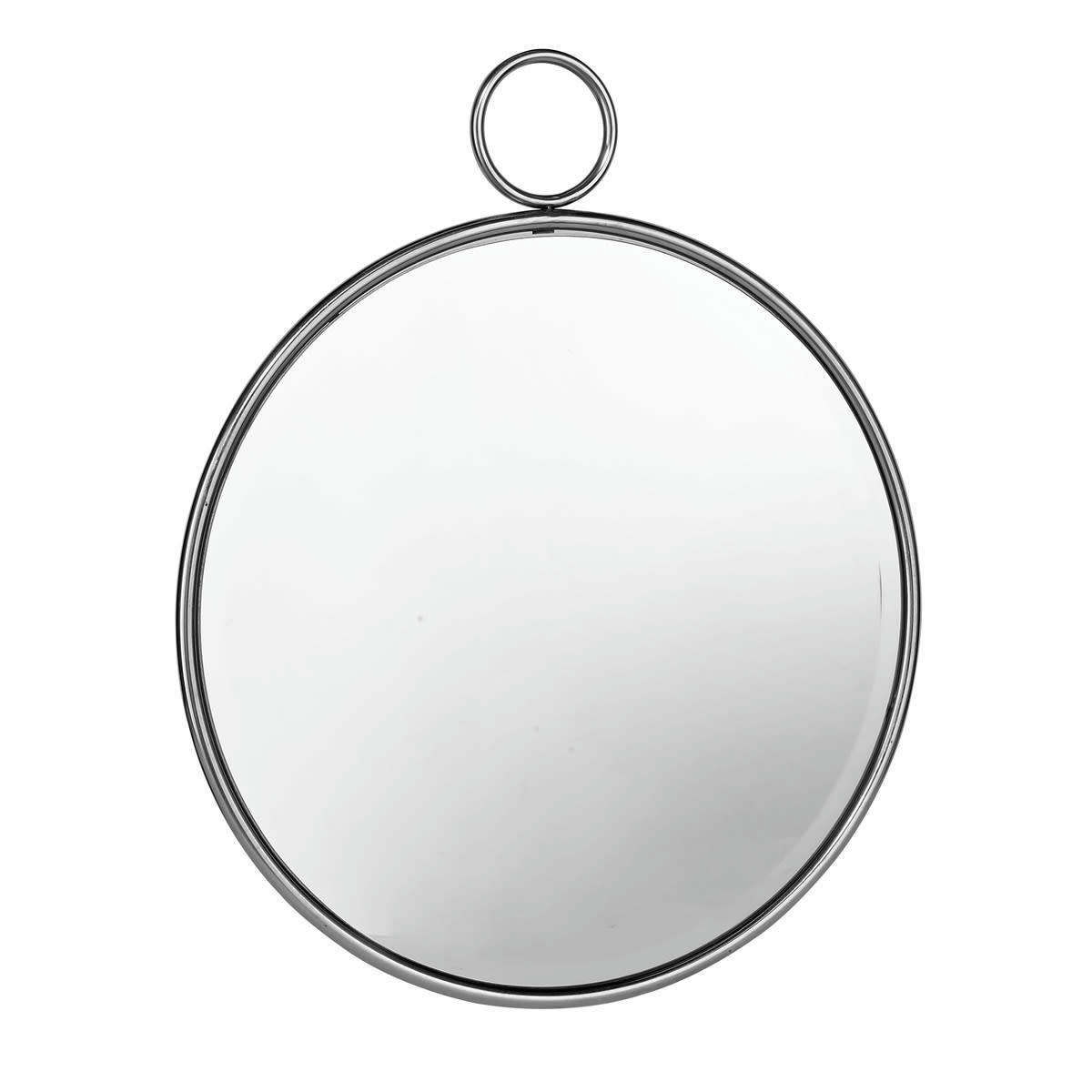 - Miroir rond métal argenté avec anneau 62x74cm