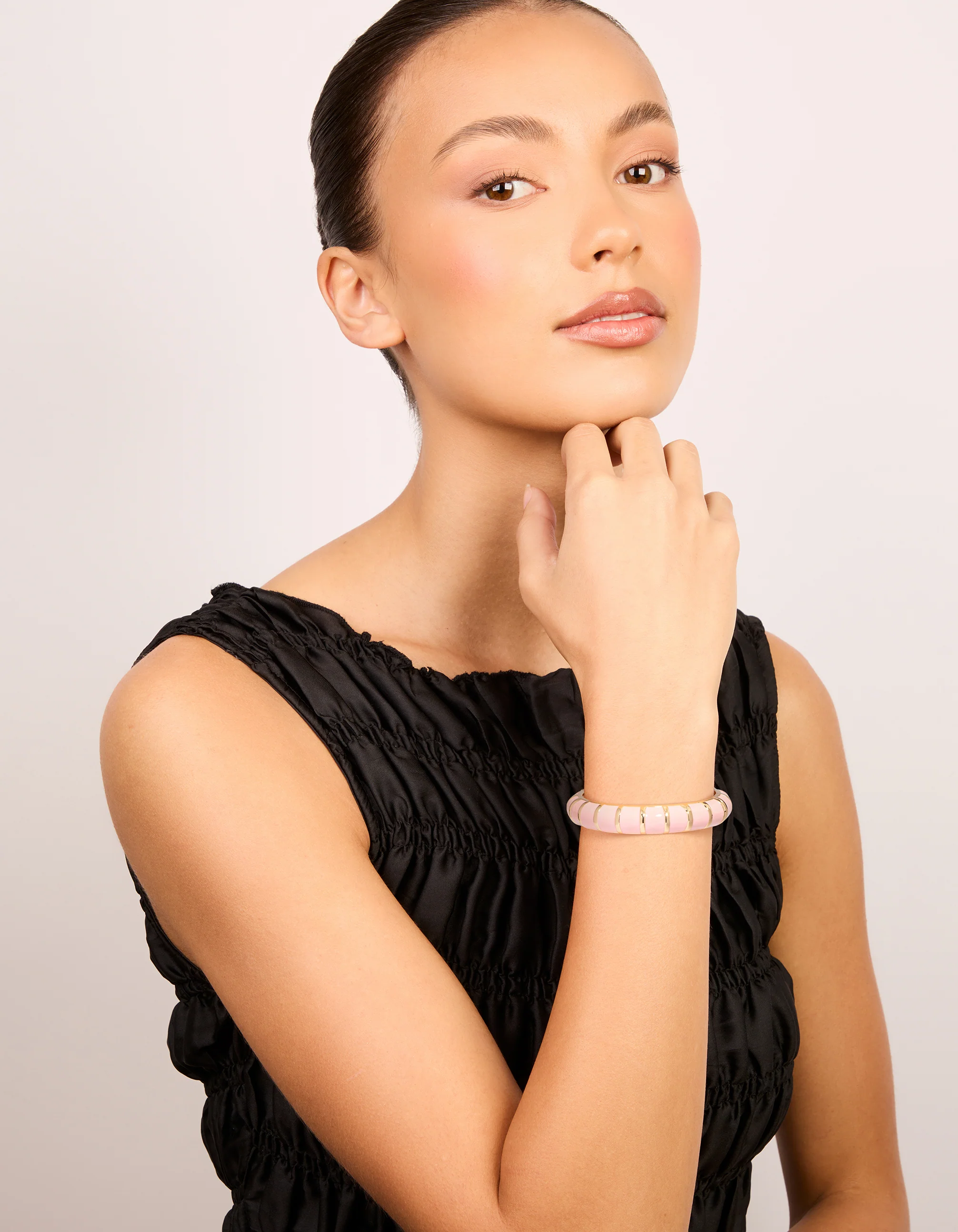 Gold Pink Enamel Stripe Bangle