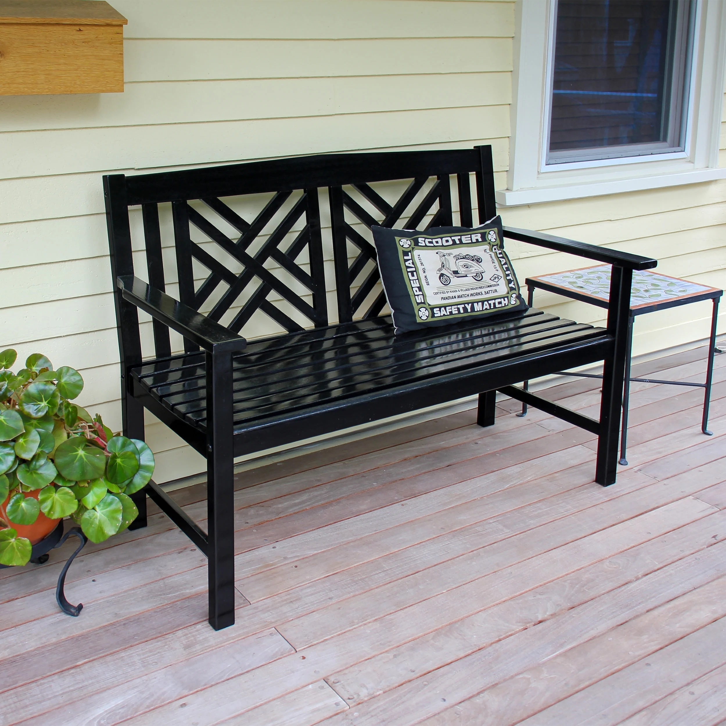 Black Eucalyptus Wood Porch Patio Bench