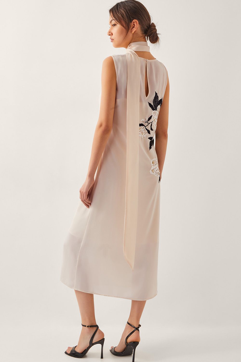 Monsoon Ari Floral Embellished Midi Dress Cream