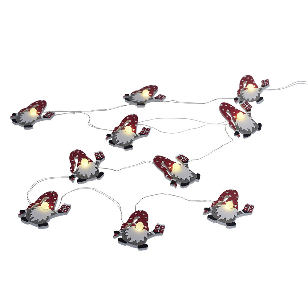 Guirlande lumineuse gnome de No&euml;l 10LED blanc chaud 1,6m